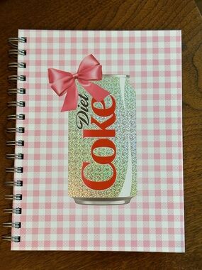 Diet Coke Bow Notebook Pink Gingham Coquette Aesthetic Spiral Journal